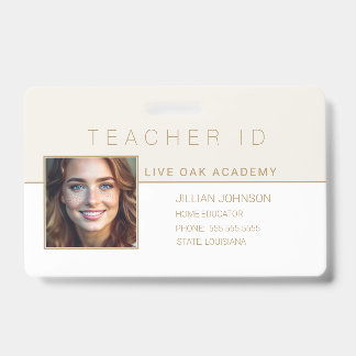 Homeschool Teacher ID Badge Modern Gold