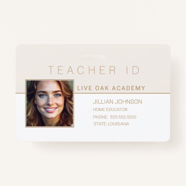 Homeschool Teacher ID Badge Modern Gold (Devant)