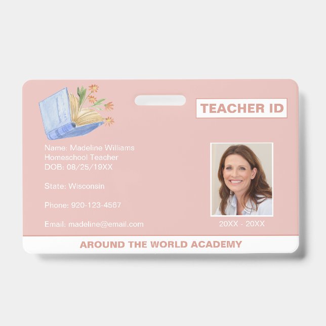 Homeschool Teacher ID Book Flowers Badge (Front)