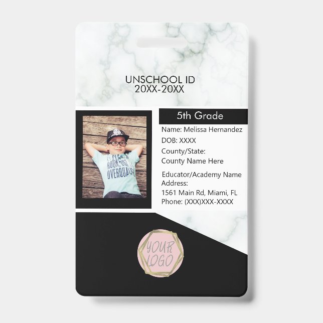 Homeschooling Unschooling Student Marble Black Badge (Front)