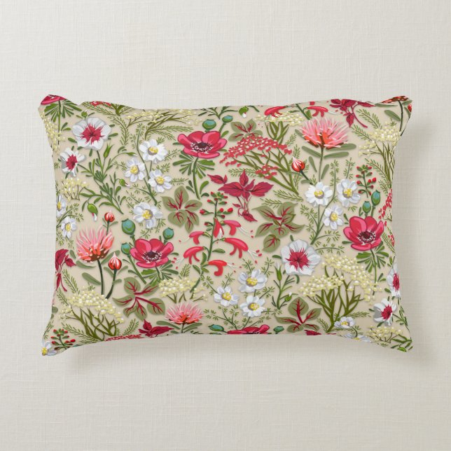 Homespun Red Herb Garden Pattern Accent Pillow (Front)