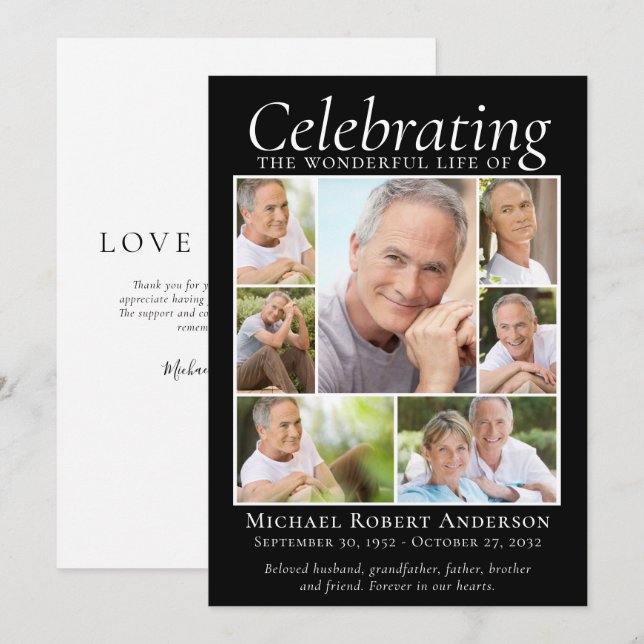 Hommage commémoratif Collage photo Keepsaké Merci (Devant / Derrière)