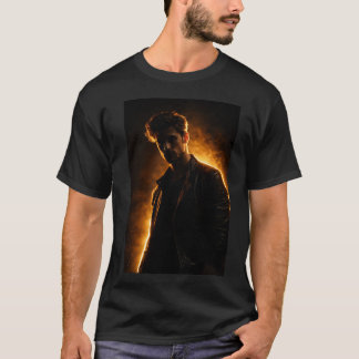Homme avec t-shirt à lumière dorée