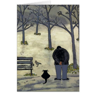 Homme dans le parc, chat et oiseau