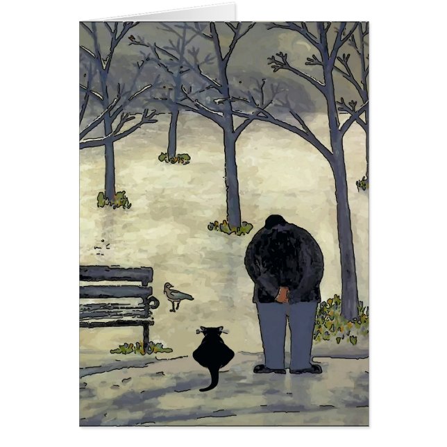 Homme dans le parc, chat et oiseau (Devant)