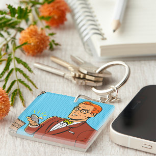 Homme de style BD regardant un téléphone mobile