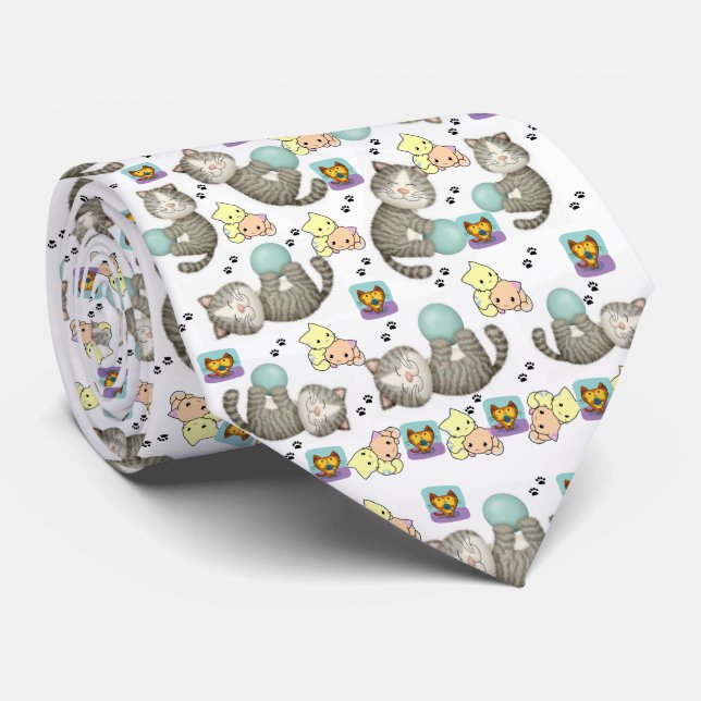 Homme Designer Cravate Whimsical Cats (Roulé)