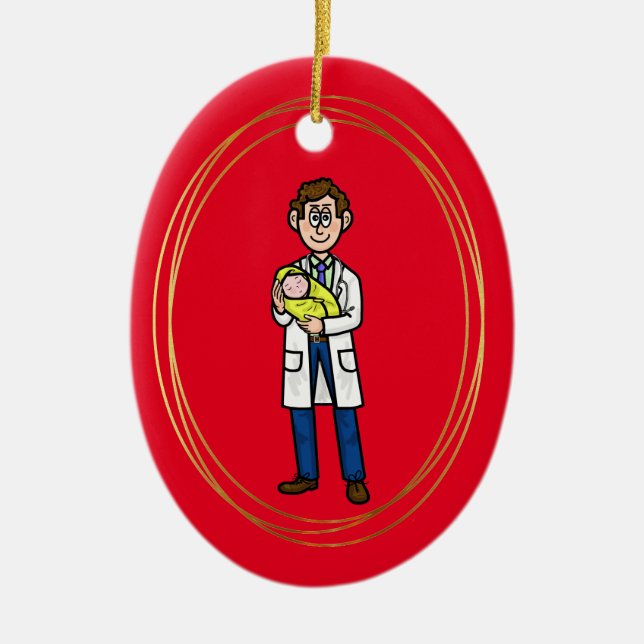 Homme docteur tenant bébé ornement de Noël (Devant)