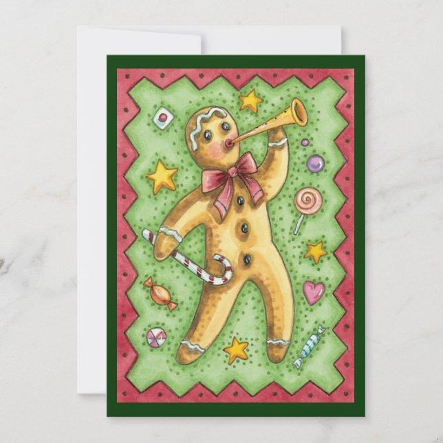 Homme en pain d'épice avec Noël bonbons Invitation (Devant)