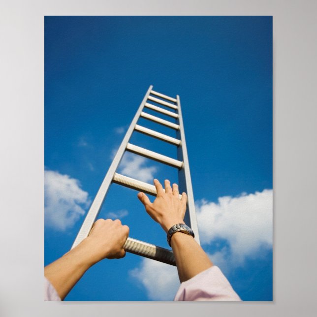 Homme escalade une échelle poster (Devant)