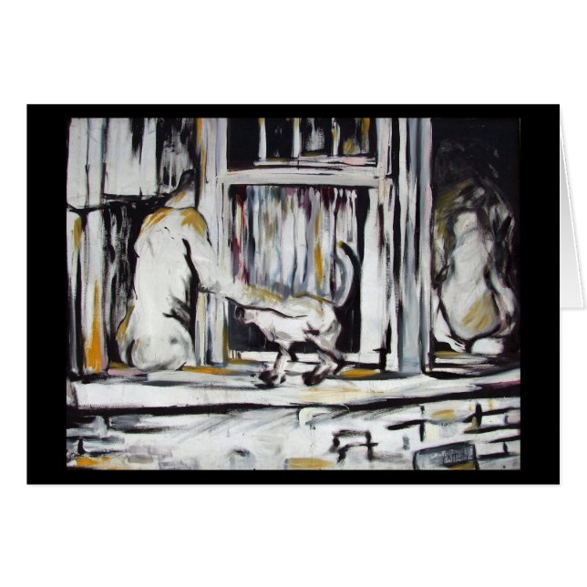 Homme et femme dans la fenêtre avec le chat - (Devant horizontal)