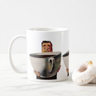 Homme heureux vintage buvant une tasse géante de c
