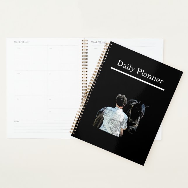 Homme tenant Cheval Dark Daily Planner (Devant avec enveloppe)