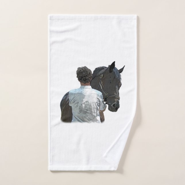 Homme tenant Cheval léger serviette main (Serviette à main)