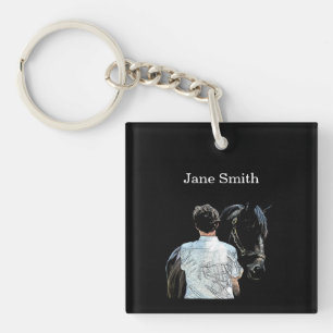 Homme tenant Cheval Porte - clé acrylique foncé