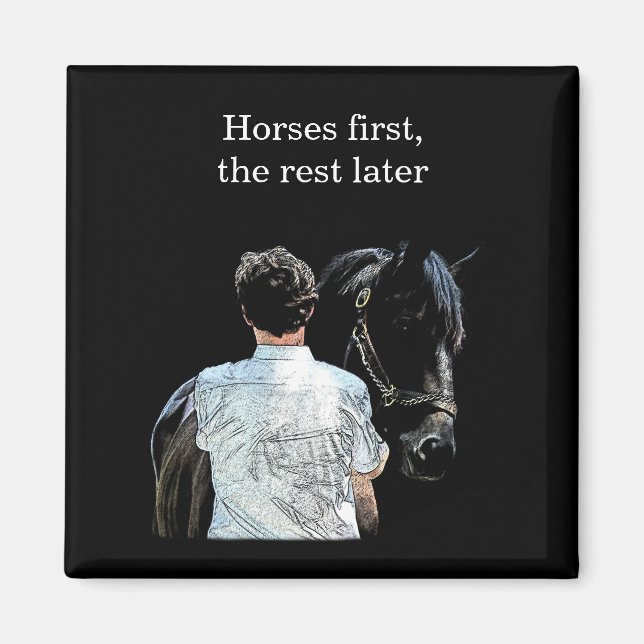 Homme tenant le cheval noir aimant (Devant)