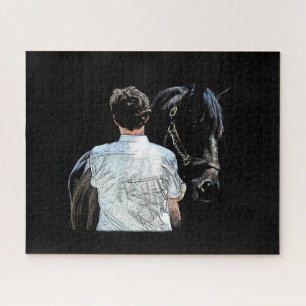 Homme tenant le cheval sombre Jigsaw Puzzle Puzzle