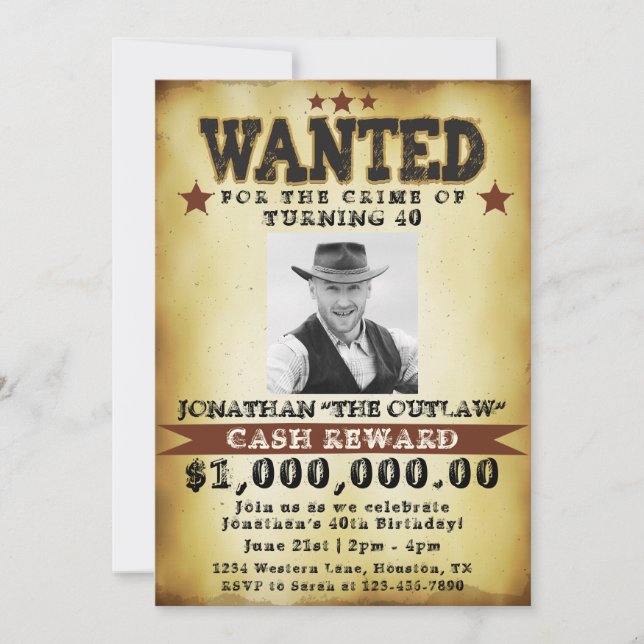 Hommes 40e anniversaire Cowboy Invitation de l'aff (Devant)