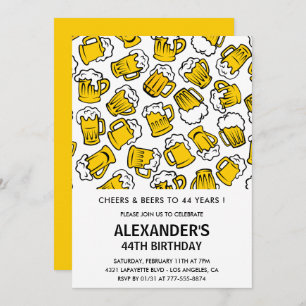 Hommes 44e anniversaire invitations Cheers et bièr