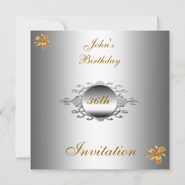 Hommes Anniversaire Fête Invitation Argent (Devant)