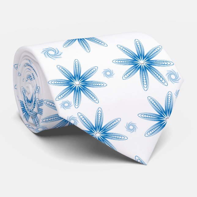 Hommes Designer Cravate Floral Bleu (Roulé)