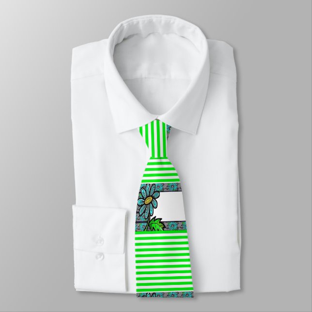 Hommes Designer Cravate Green Stripe Floral (Attaché)