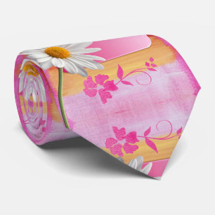 Hommes Designer Cravate rose blanc marguerite