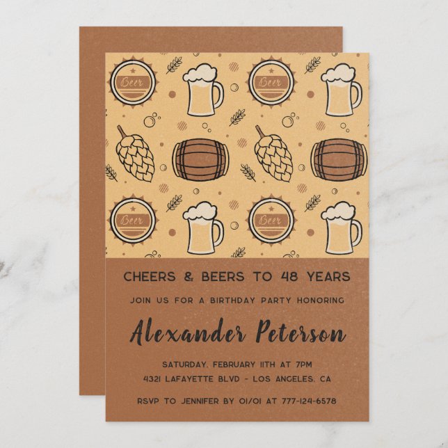 Hommes Rustic Beer 48e anniversaire invitations (Devant / Derrière)