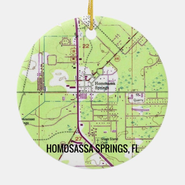 Homosassa Springs FL Map Ceramic Ornament (Back)