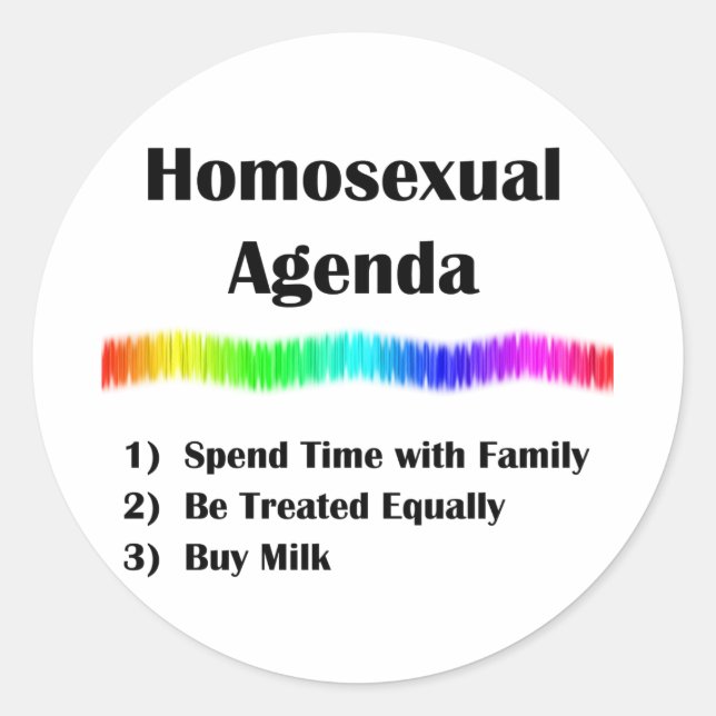 Homosexual Agenda Classic Round Sticker (Front)