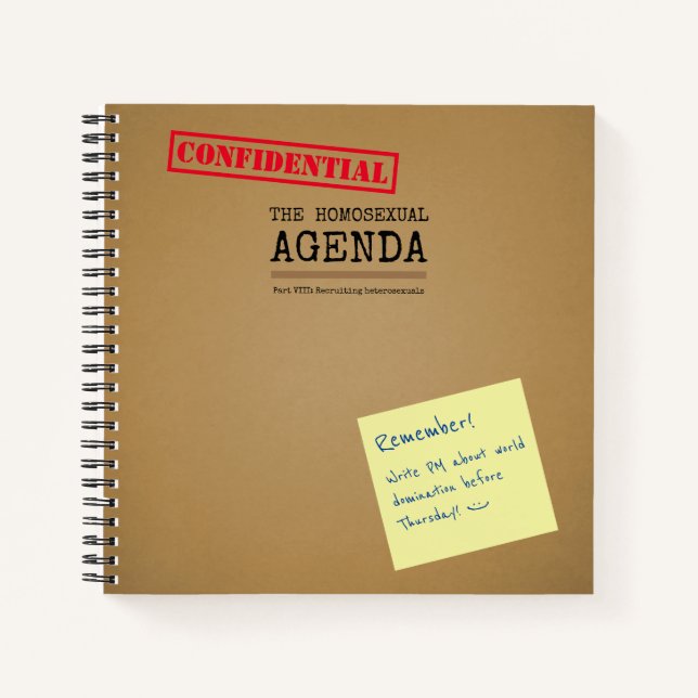 Homosexual Agenda LGBT Joke Notebook (Front)