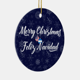Honduran American Bilingual Merry Christmas Ceramic Ornament