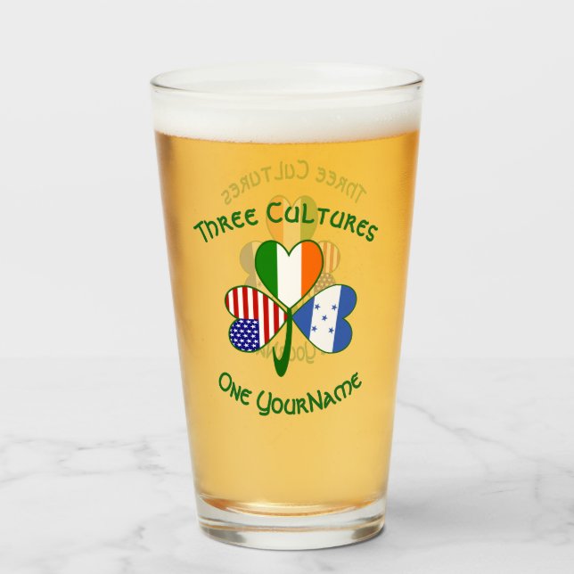 Honduran Irish American Flag Shamrock Personalized Glass (Back Filled)