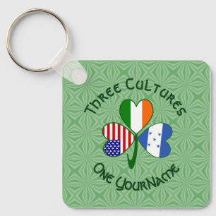 Honduran Irish American Flag Shamrock Personalized Keychain