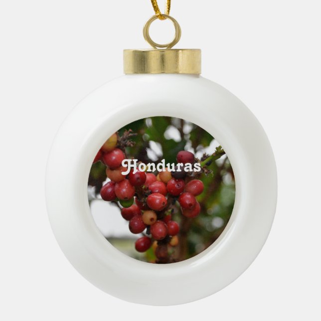 Honduras Coffee Beans Ceramic Ball Christmas Ornament (Front)