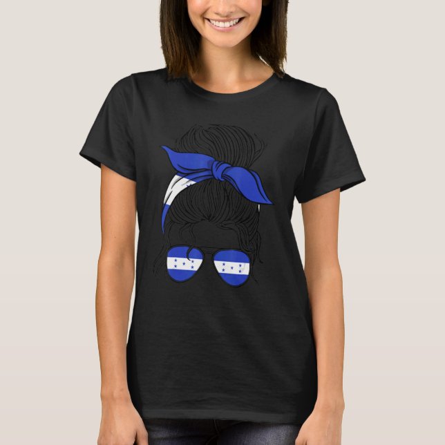 Honduras Flag Messy Bun Hair Honduran Mom Woman Gi T-Shirt (Front)