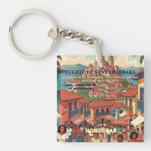   Honduras Fuerte de Santa Barbara Retro poster Keychain (Front)