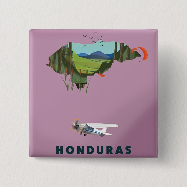 Honduras Illustrated map travel poster 2 Inch Square Button (Front)