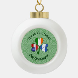 Hondúras Ireland USA Shamrock Flag Personalized  Ceramic Ball Christmas Ornament