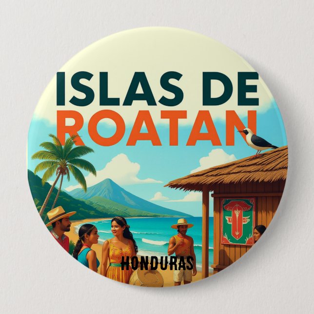  Honduras ISLAS DE ROATAN Retro poster 4 Inch Round Button (Front)