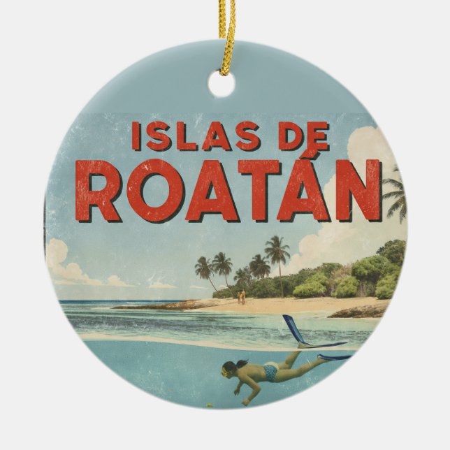  Honduras  islas de roatan  Retro poster Ceramic Ornament (Front)