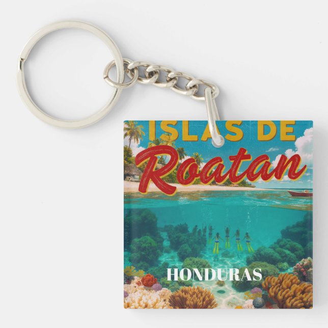  Honduras ISLAS DE ROATAN Retro poster Keychain (Front)