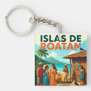  Honduras ISLAS DE ROATAN Retro poster Keychain