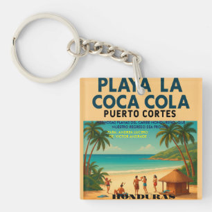 Honduras PLAYA LA COCA COLA, Retro poster Keychain