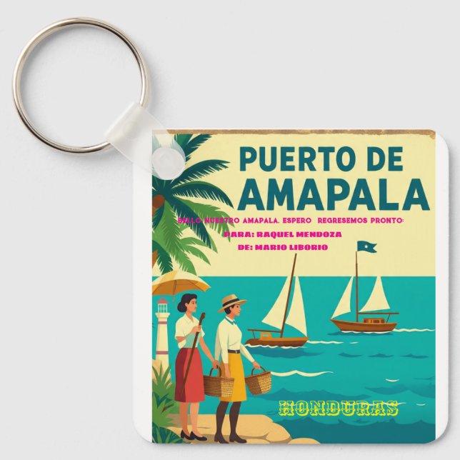  Honduras Puerto AMAPALA Retro poster Keychain (Front)