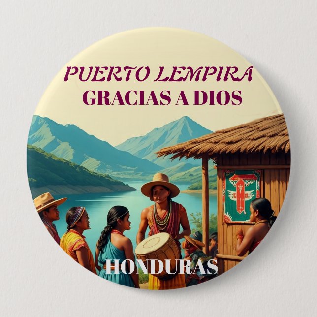  Honduras Puerto LEMPIRA Retro poster 4 Inch Round Button (Front)
