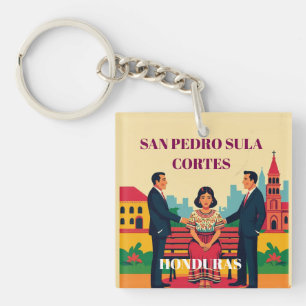 Honduras SAN PEDRO SULA Retro poster Keychain