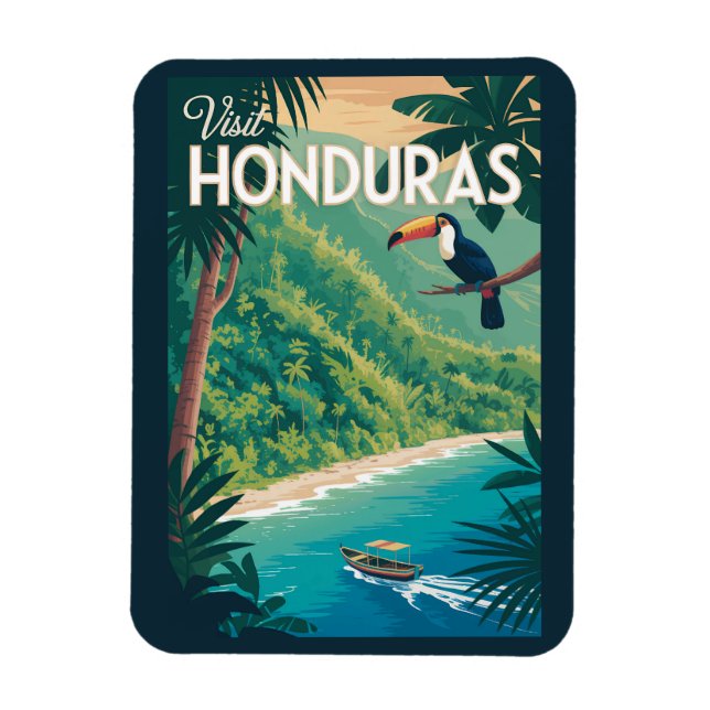 Honduras Toucan Illustration Travel Art Vintage Magnet (Vertical)