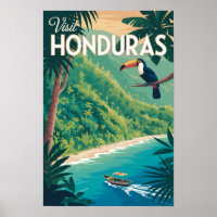Honduras Toucan Illustration Travel Art Vintage