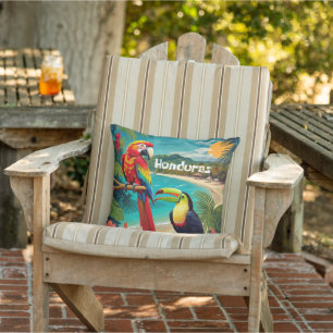 Honduras Travel Vintage Poster Macaw and Toucan Outdoor Pillow